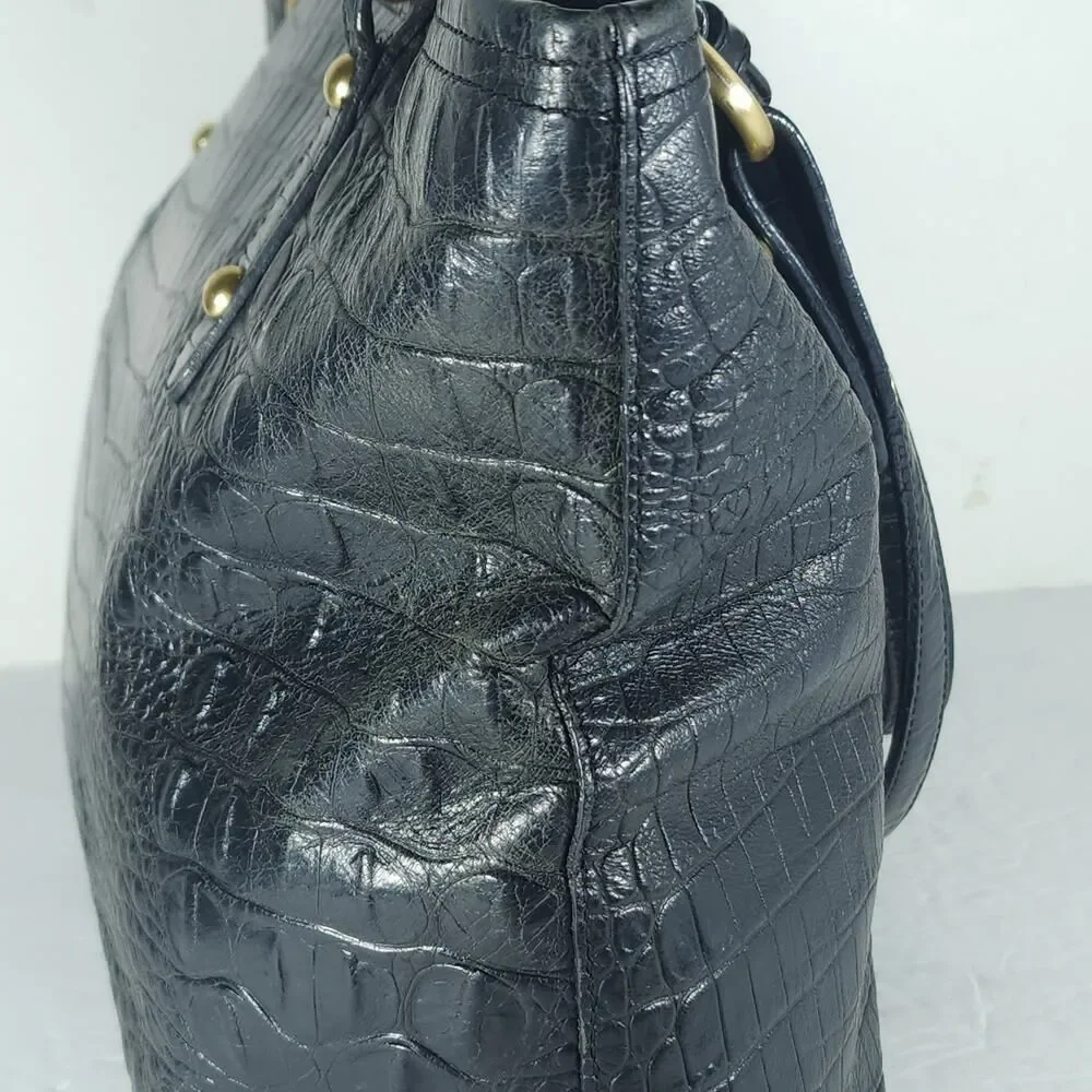 BRAHMIN Asher Medium Black Croc Embossed Melbourne Leather Tote bag